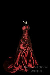 Aesthetic Ball Gown Strapless Burgundy Taffeta Semi Formal Prom Dress Ruffle Long Party Dress